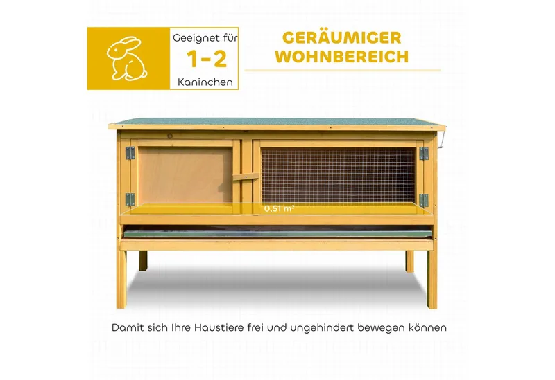 Konijnenhok-Grenenhout-115L x 44,3B x 65H cm-Geel von PawHut in Lichtgeel – Produktfoto 4 von 5