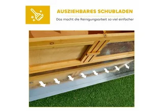 Konijnenhok-Grenenhout-115L x 44,3B x 65H cm-Geel von PawHut in Lichtgeel – Produktfoto 5 von 5