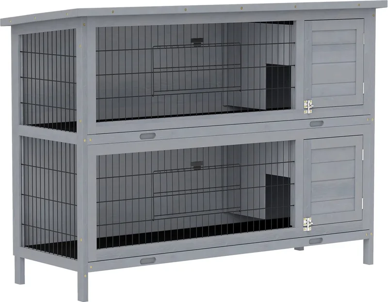 Konijnenhok-Grenenhout-136,4L x 50B x 93H cm-Grijs by PawHut in Grey – product photo