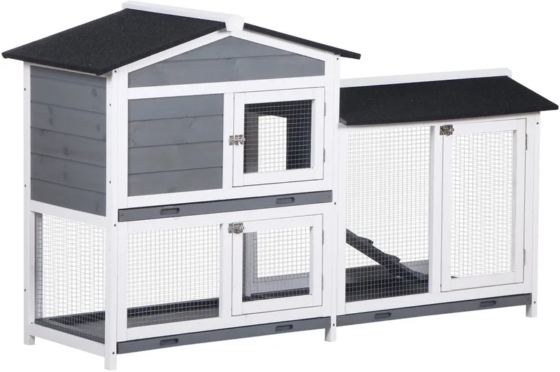Konijnenhok-Grenenhout-157,4L x 53B x 93,5H cm-Grijs de PawHut en Gris – photo produit