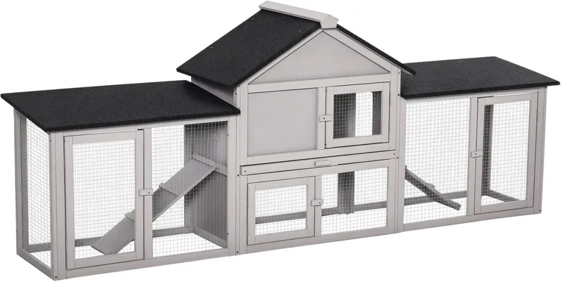 Konijnenhok Grenenhout 210L x 45,5B x 84,5H cm Grijs+Zwart by PawHut in Grey – product photo