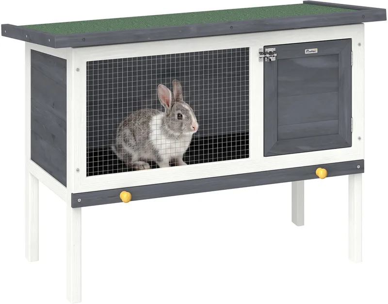 Konijnenhok-Grenenhout, Asfalt-90L x 45B x 65H cm-Grijs fra PawHut i Grå – produktbillede