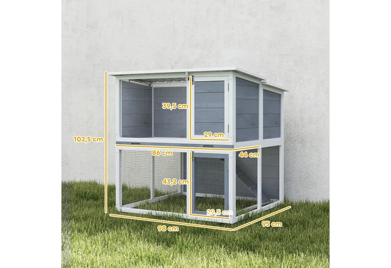 Konijnenhok-Grenenhout, Kunststof-98L x 95B x 102,5H cm-Grijs by PawHut in Grey – product photo 3 of 5