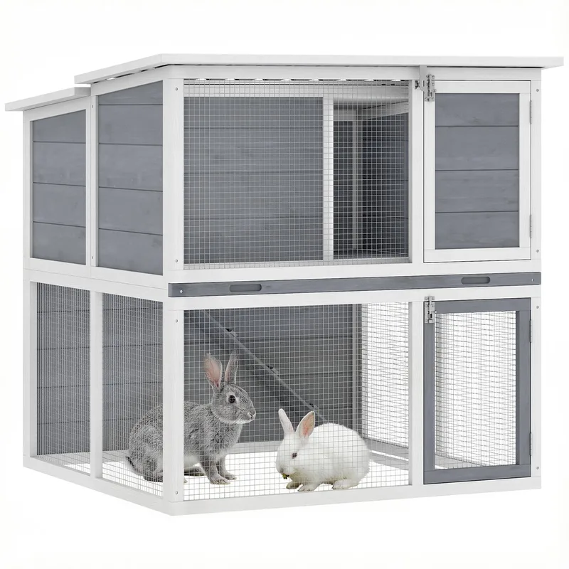 Konijnenhok - Grenenhout, PET - 98 x 95 x 102,5 cm by PawHut in Grey – product photo