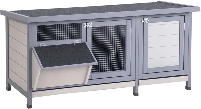 Konijnenhok Grenenhout, Staal 112L x 50B x 54H cm Grijs+Zwart de PawHut en Gris, Noir – photo produit
