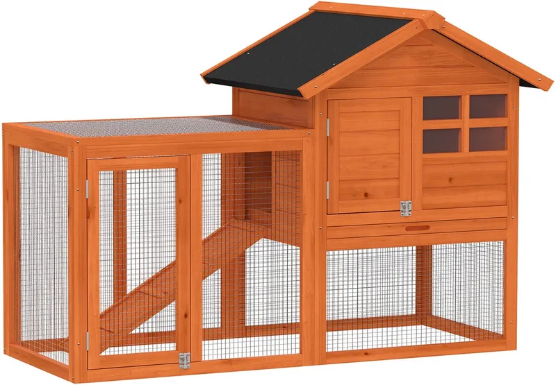 Konijnenhok-Grenenhout, Staal-123,5L x 62,6B x 92,5H cm-Oranje by PawHut in Orange – product photo