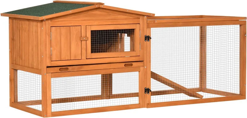 Konijnenhok - Hout - 156x58x68cm de PawHut en Orange – photo produit