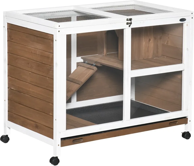 Konijnenhok - Hout - 91,5 x 53,3 x 73 cm by PawHut in Brown – product photo