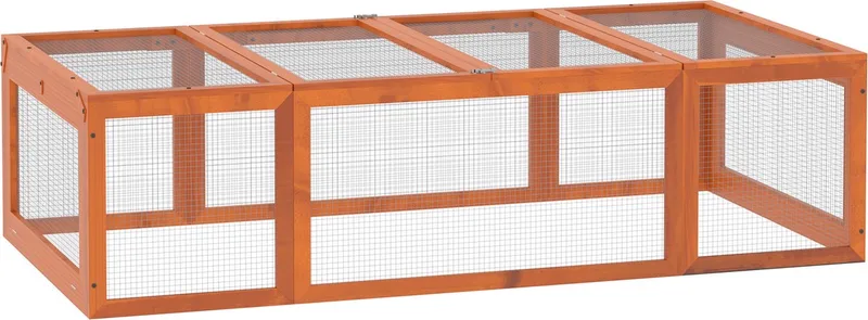 Konijnenhok konijnenkooi met buitenverblijf kleine dierenhok massief hout oranje D51-147 by PawHut in Brown – product photo 1 of 5
