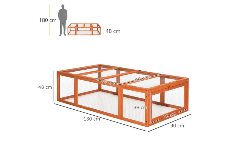 Konijnenhok konijnenkooi met buitenverblijf kleine dierenhok massief hout oranje D51-147 by PawHut in Brown – product photo 3 of 5