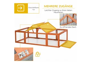Konijnenhok konijnenkooi met buitenverblijf kleine dierenhok massief hout oranje D51-147 by PawHut in Brown – product photo 5 of 5
