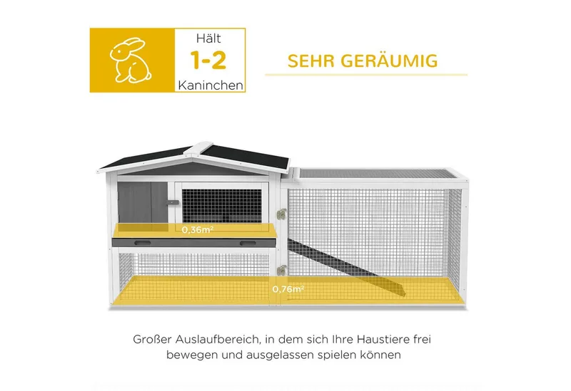 Konijnenhok - met 2 Niveaus - 156 x 58 x 68 cm de PawHut en Gris clair – photo produit 5 sur 5