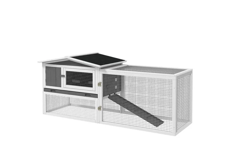 Konijnenhok - met 2 Niveaus - 156 x 58 x 68 cm de PawHut en Gris clair – photo produit 2 sur 5