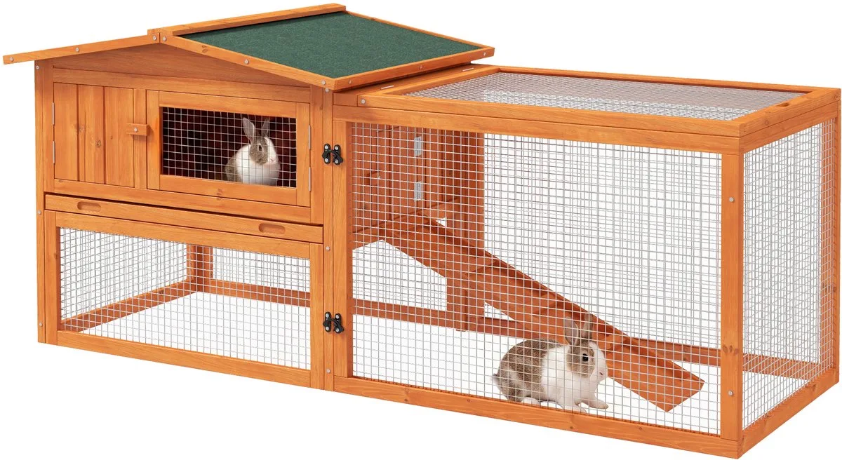 Konijnenhok met Ren en Asfaltdak - Knaagdierstal - Cavia Verblijf - Buitenhok - Oranje van PawHut in Oranje – productfoto