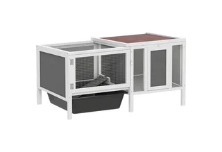 Konijnenhok met ren van sparrenhout - Konijnenren - Konijnenkooi - Konijnenhok voor buiten by PawHut in Grey – product photo 2 of 5