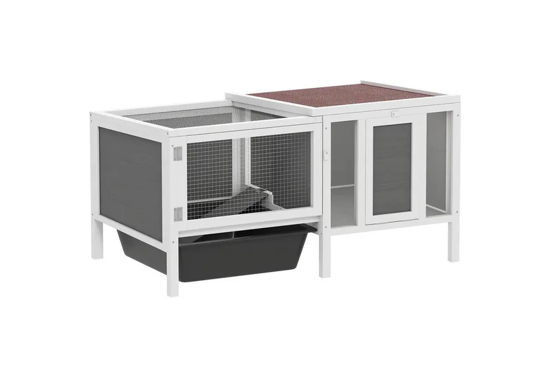 Konijnenhok met ren van sparrenhout - Konijnenren - Konijnenkooi - Konijnenhok voor buiten by PawHut in Grey – product photo 2 of 5