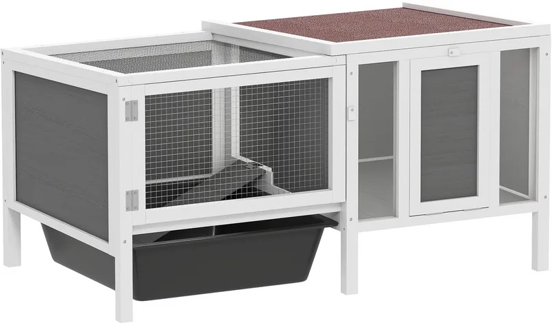Konijnenhok met ren van sparrenhout - Konijnenren - Konijnenkooi - Konijnenhok voor buiten by PawHut in Grey – product photo 1 of 5