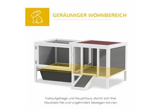 Konijnenhok met ren van sparrenhout - Konijnenren - Konijnenkooi - Konijnenhok voor buiten by PawHut in Grey – product photo 4 of 5