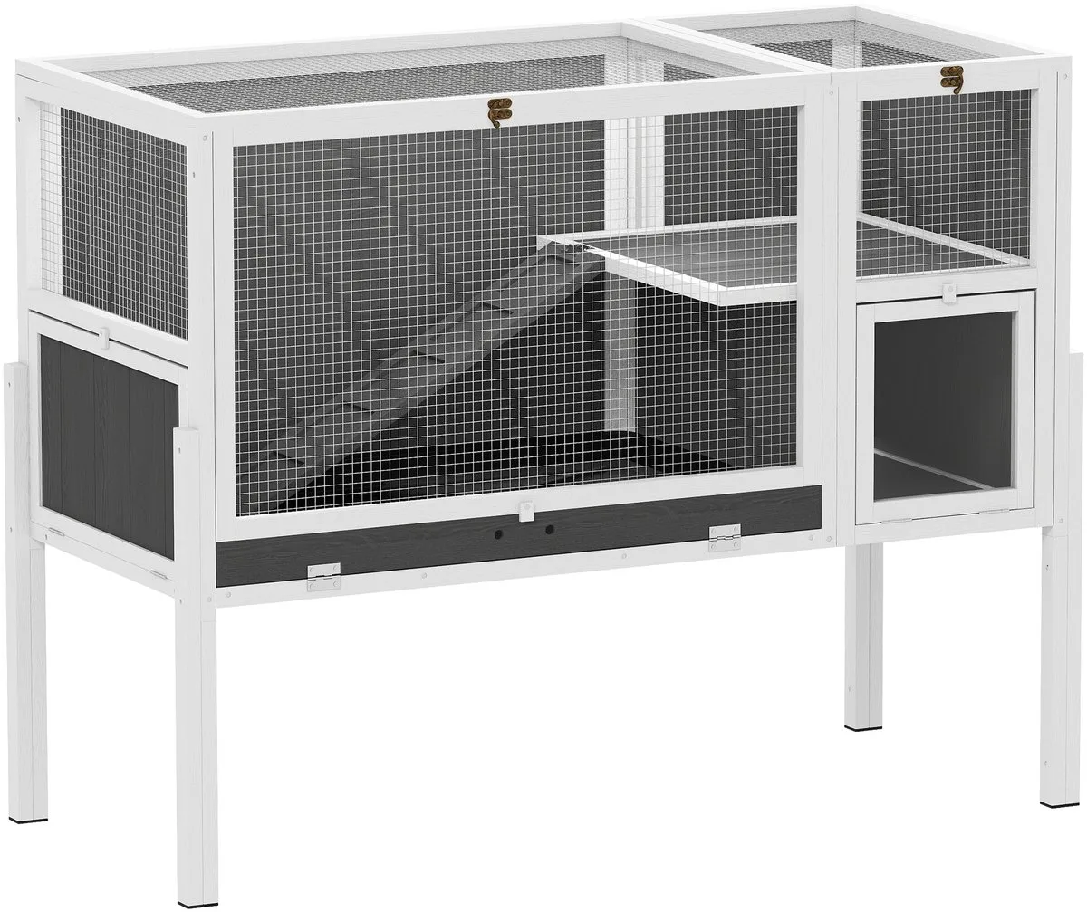 Konijnenhok met Uitschuifbare Lade - Knaagdierenkooi - Konijnenverblijf - Konijnenhok Binnen - Grijs en Wit by PawHut in Grey, White – product photo