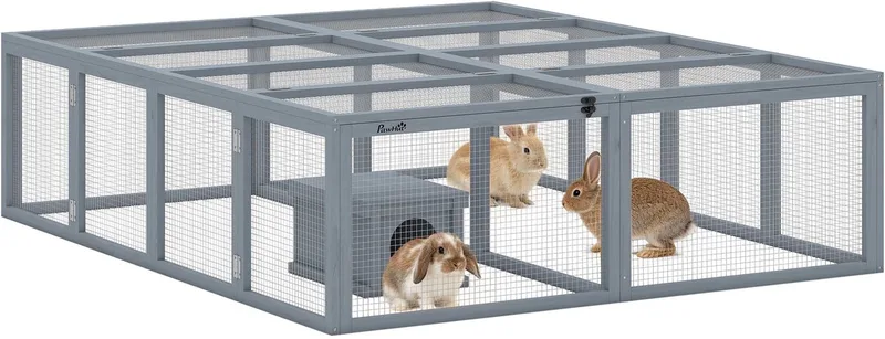Konijnenhok-Tannenhout, verzinkt gaas-180,4L x 150B x 48H cm-Grijs de PawHut en Gris – photo produit