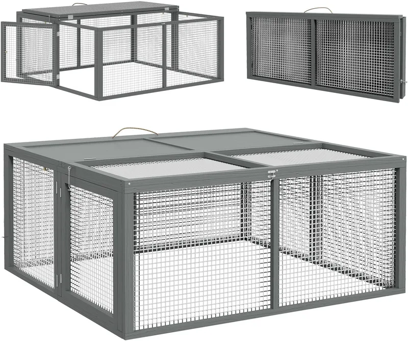 Konijnenhok - Vurenhout - 110x105x50cm by PawHut in Grey – product photo