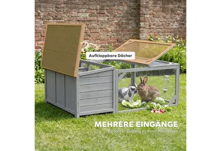 Konijnenhok-Vurenhout-125,5L x 100B x 49H cm-Grijs by PawHut in Grey – product photo 5 of 5