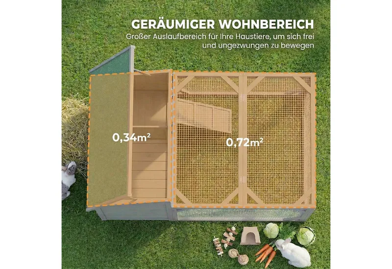 Konijnenhok-Vurenhout-125,5L x 100B x 49H cm-Grijs by PawHut in Grey – product photo 4 of 5