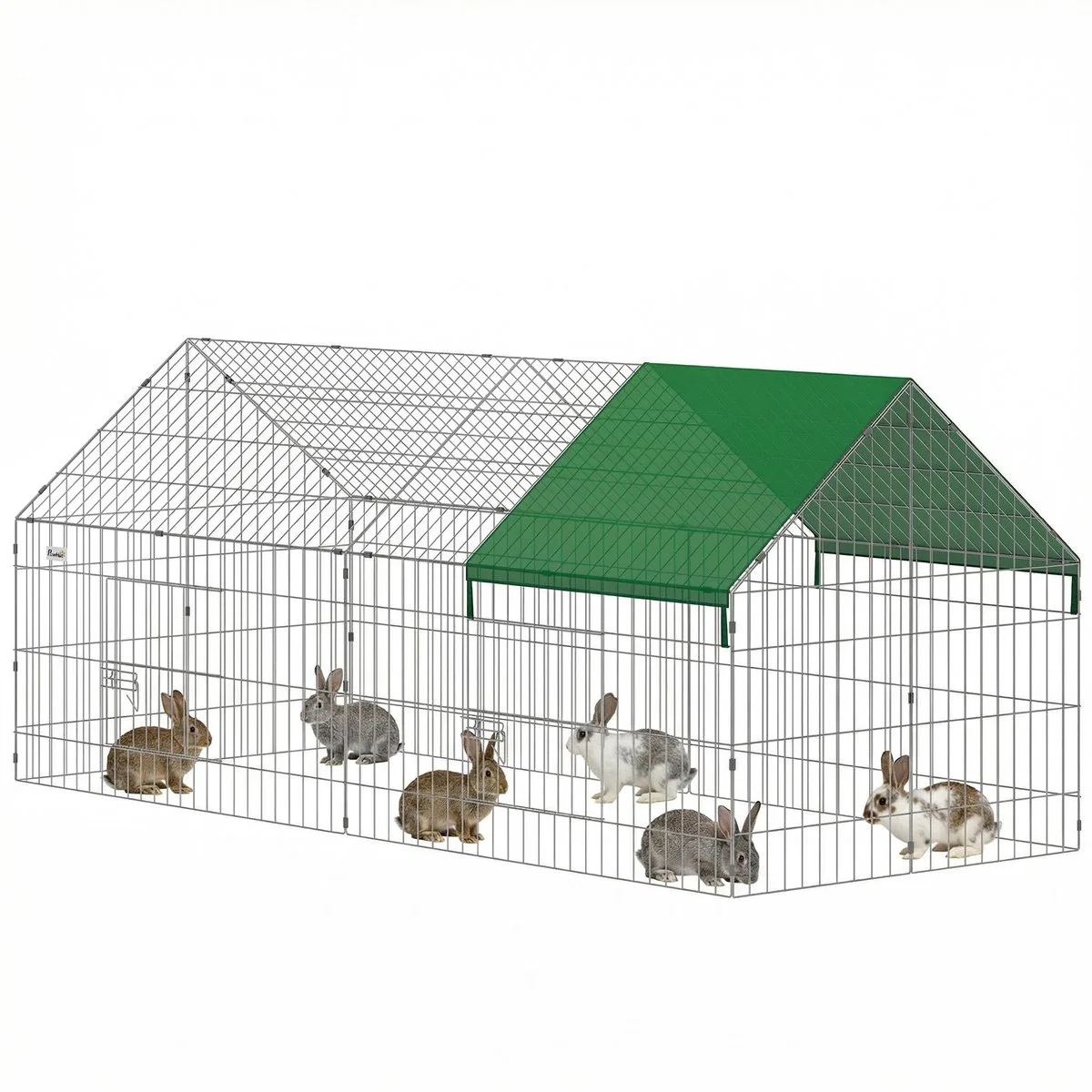 Kooi voor Kleine Dieren met Overkapping - Buitenren - Konijnenren - Dierenverblijf de PawHut en Vert – photo produit