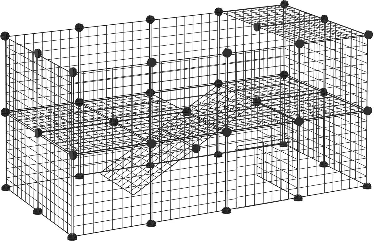 Kooi voor Kleine Dieren - Metaal - 146x73x73cm van PawHut in Zwart – productfoto