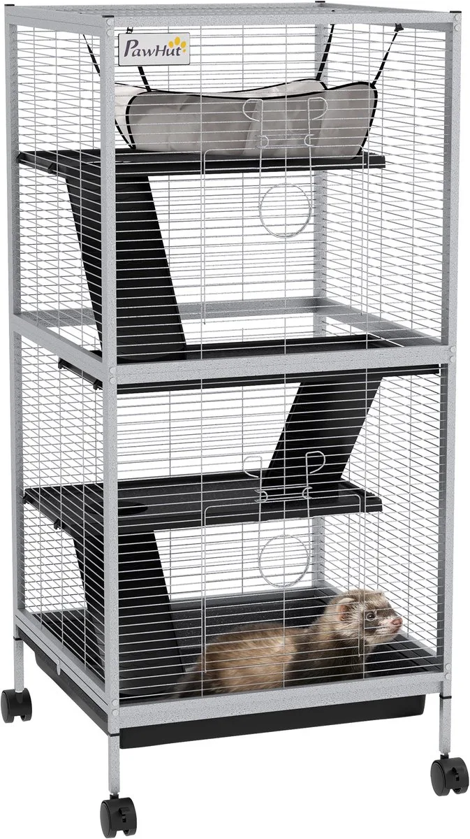 Kooi voor kleine dieren - Metaal - 52x52x113,5cm van PawHut in Lichtgrijs – productfoto