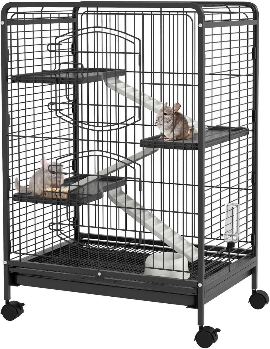 Kooi voor Kleine Dieren - Metaal - 61,5x44x95cm van PawHut in Zwart – productfoto