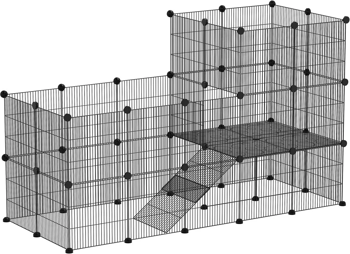 Kooi voor Kleine Dieren - Staal, PP - 140x70x105cm van PawHut in Zwart – productfoto