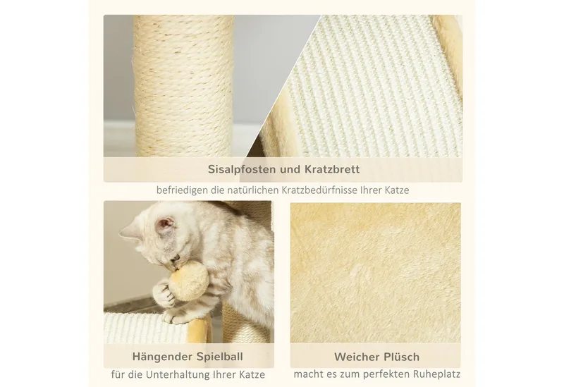 Krabboom met speelballen kattenkrabboom krabpaal sisaltouw D30-033-1 von PawHut in Beige – Produktfoto 5 von 5