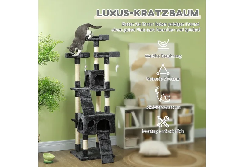 Krabpaal - 3 liggende oppervlakken - met 2 huizen von PawHut in Grau – Produktfoto 4 von 5