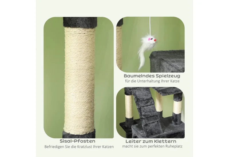 Krabpaal - 3 liggende oppervlakken - met 2 huizen von PawHut in Grau – Produktfoto 5 von 5