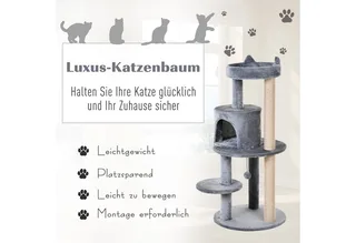 Krabpaal 4 verdiepingen tellende klimboom met sisalzuilen luxe pluche D30-274 by PawHut in Grey – product photo 5 of 5