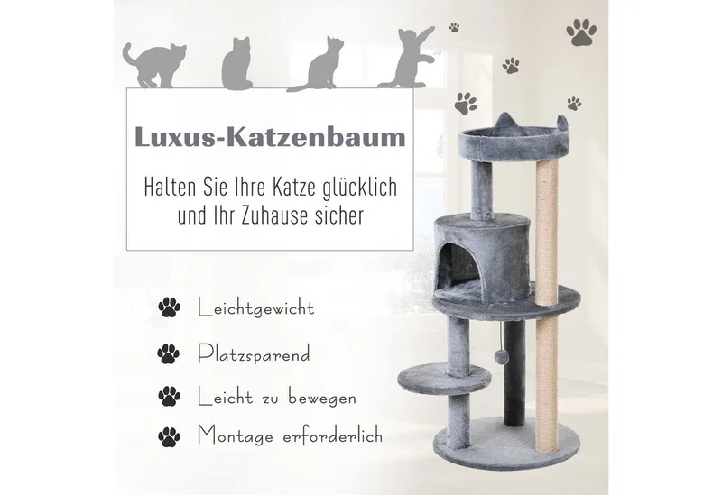 Krabpaal 4 verdiepingen tellende klimboom met sisalzuilen luxe pluche D30-274 by PawHut in Grey – product photo 5 of 5