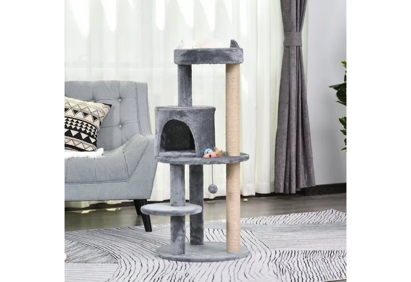 Krabpaal 4 verdiepingen tellende klimboom met sisalzuilen luxe pluche D30-274 by PawHut in Grey – product photo 2 of 5