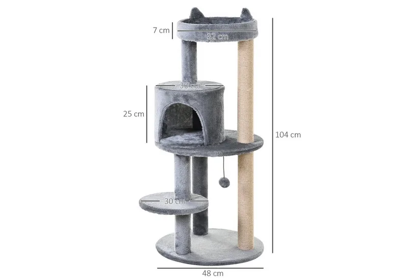 Krabpaal 4 verdiepingen tellende klimboom met sisalzuilen luxe pluche D30-274 by PawHut in Grey – product photo 4 of 5