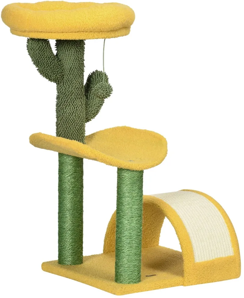Krabpaal - Katten - Krabpaal Voor Katten - Kat Speelgoed - Krabpaal Hout - Krabpaal Kat - Kat - Huisdier - Huisdieren - Kattenboom - Kattenboomtoren by PawHut in Yellow – product photo