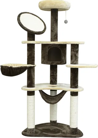 Krabpaal kattenboom krabpaal voor katten kat klimboom sisal pilaren D2-0027 de PawHut en Roomwit, Koffiebruin – photo produit 1 sur 5