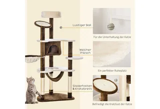 Krabpaal kattenboom krabpaal voor katten kat klimboom sisal pilaren D2-0027 de PawHut en Roomwit, Koffiebruin – photo produit 5 sur 5