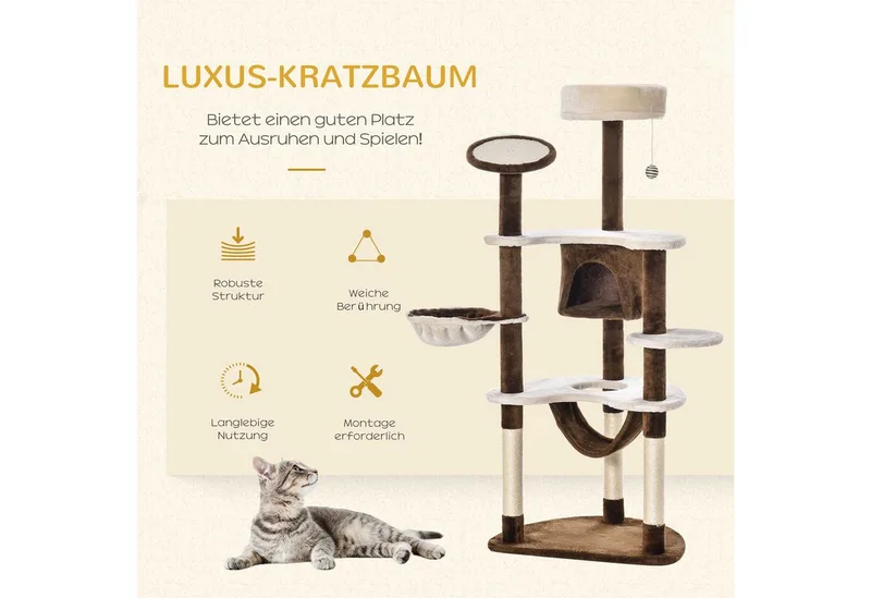Krabpaal kattenboom krabpaal voor katten kat klimboom sisal pilaren D2-0027 de PawHut en Roomwit, Koffiebruin – photo produit 4 sur 5