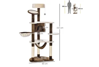 Krabpaal kattenboom krabpaal voor katten kat klimboom sisal pilaren D2-0027 de PawHut en Roomwit, Koffiebruin – photo produit 3 sur 5