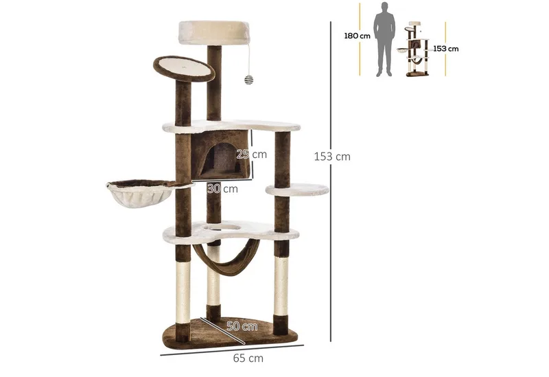 Krabpaal kattenboom krabpaal voor katten kat klimboom sisal pilaren D2-0027 de PawHut en Roomwit, Koffiebruin – photo produit 3 sur 5
