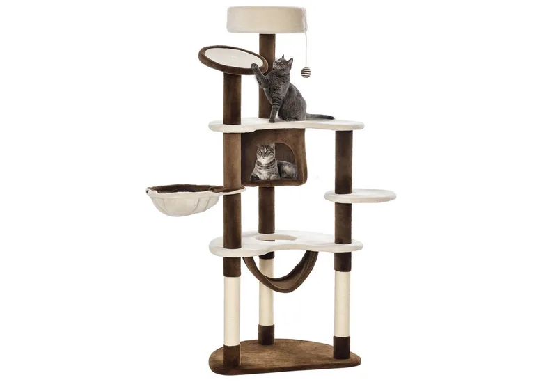 Krabpaal kattenboom krabpaal voor katten kat klimboom sisal pilaren D2-0027 de PawHut en Roomwit, Koffiebruin – photo produit 2 sur 5