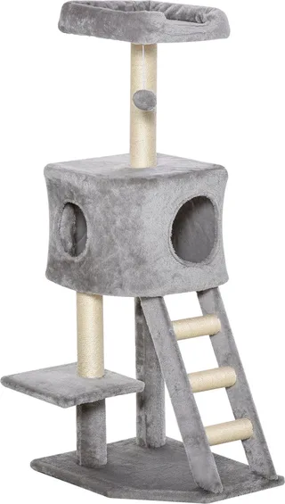 Kratzbaum mit Katzenhöhle Leiter Mehrstufiger Katzenbaum E1 MDF Sisal Hellgrau, 50L x 40B x 120H cm von PawHut in Hellgrau, Beige – Produktfoto 1 von 5