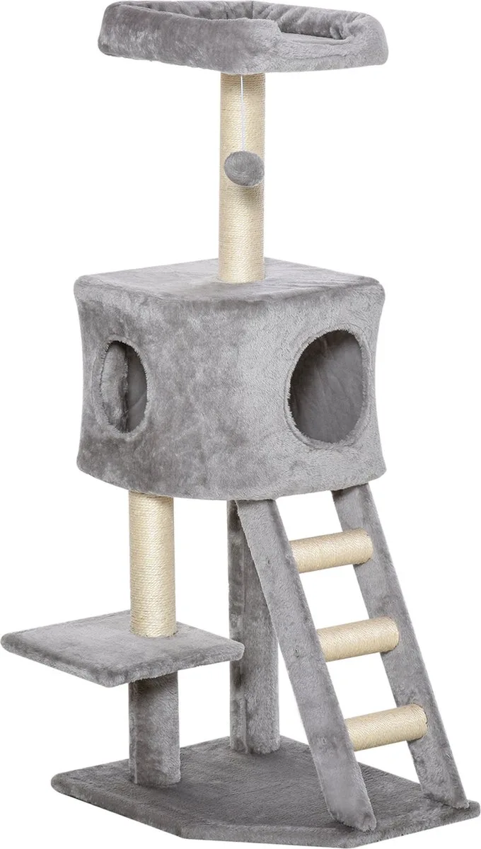 Kratzbaum mit Katzenhöhle Leiter Mehrstufiger Katzenbaum E1 MDF Sisal Hellgrau, 50L x 40B x 120H cm von PawHut in Hellgrau, Beige – Produktfoto 1 von 5