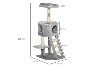 Kratzbaum mit Katzenhöhle Leiter Mehrstufiger Katzenbaum E1 MDF Sisal Hellgrau, 50L x 40B x 120H cm von PawHut in Hellgrau, Beige – Produktfoto 3 von 5