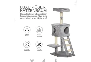 Kratzbaum mit Katzenhöhle Leiter Mehrstufiger Katzenbaum E1 MDF Sisal Hellgrau, 50L x 40B x 120H cm von PawHut in Hellgrau, Beige – Produktfoto 4 von 5
